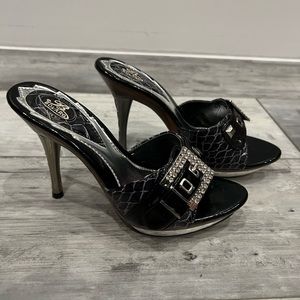 Black snake print heels
